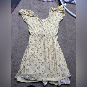 No Boundaries Yellow Floral Button-Front Dress